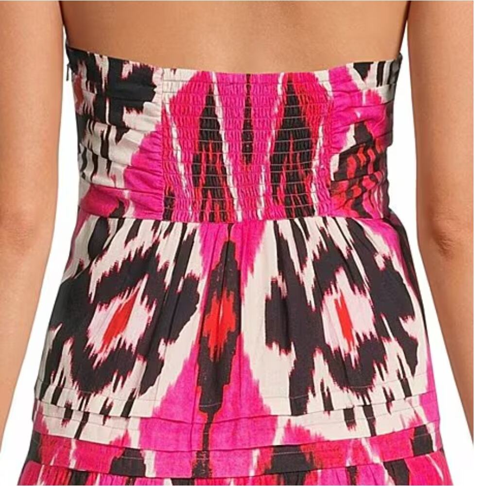 Ro's Garden Denise Halter Tie Gathered Tiered Maxi Dress | Sz XL Pink Black Ikat - Picture 4 of 16